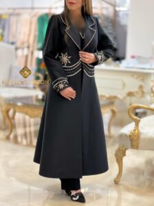 مانتو مجلسی بلند مشکی و گلدوزی شده - مزون گالانت