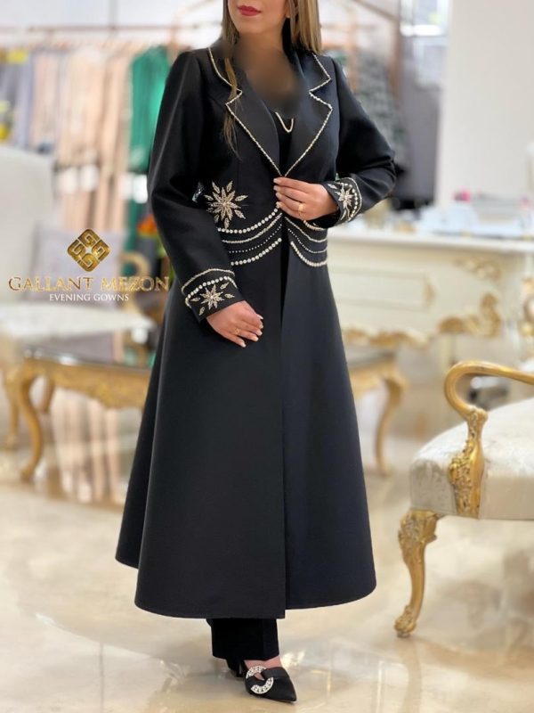 مانتو مجلسی بلند مشکی و گلدوزی شده   مزون گالانت