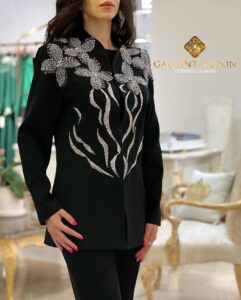 کت و شلوار مجلسی زنانه مشکی جواهر دوزشده - مزون گالانت