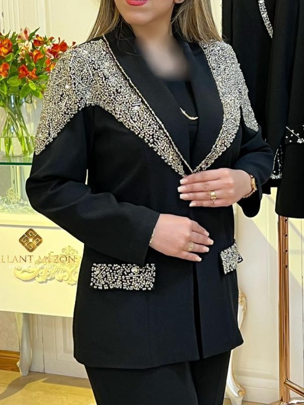 کت و شلوار مجلسی مشکی زنانه جواهر دوز مزون گالانت