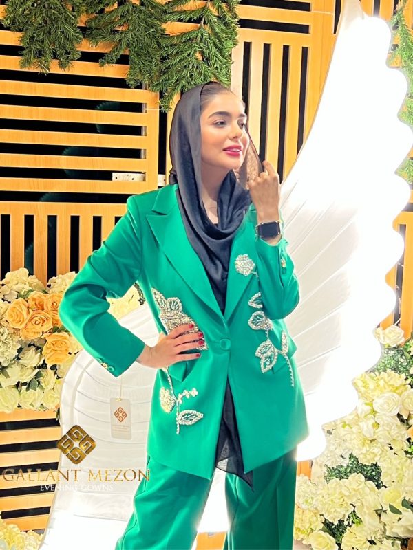 کت و شلوار مجلسی زنانه سبز روشن مزون گالانت