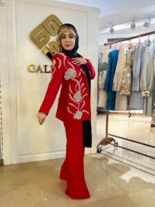 کت و شلوار زنانه مجلسی نارنجی جواهر دوز لاکچری - مزون گالانت