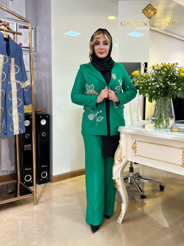 کت و شلوار مجلسی زنانه سبز رسمی خاص مزون گالانت