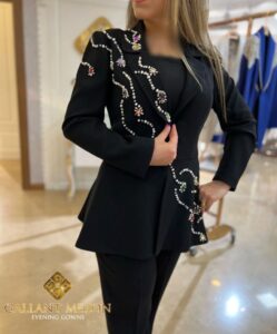 کت و شلوار مجلسی زنانه مشکی سنگدوزی جدید - مزون گالانت