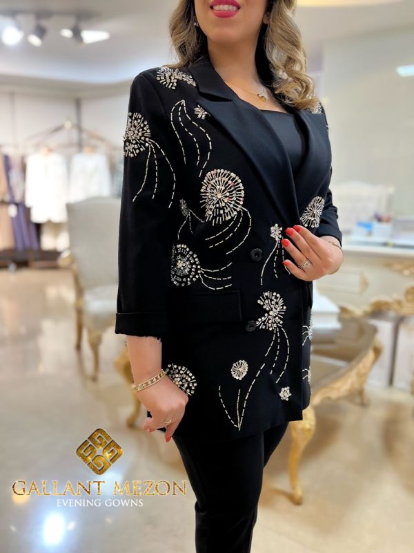 کت و شلوار زنانه مشکی گلدوزی شیک مزون گالانت