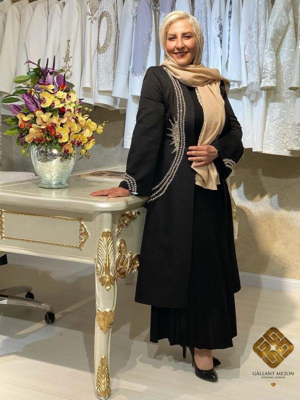مانتو مجلسی مشکی بلند گلدوز شده خاص و شیک