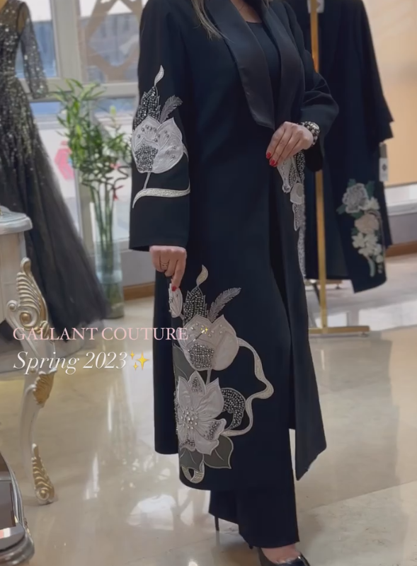 مانتو مجلسی مشکی بلند گلدوزی مزون گالانت