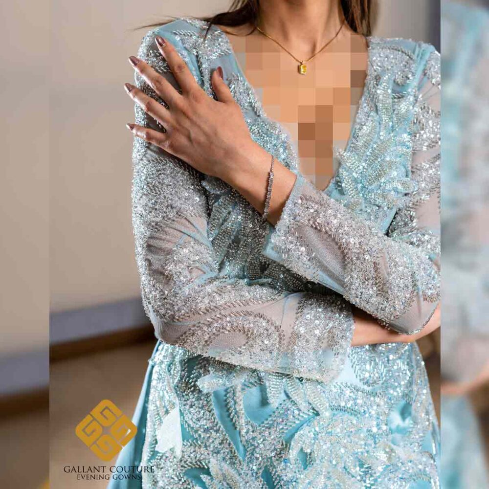 لباس مجلسی آبی کم رنگ آستین دار