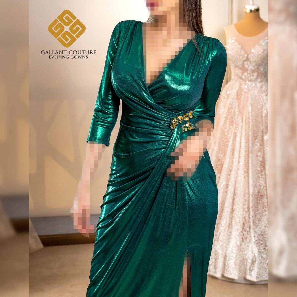 لباس مجلسی بلند یقه باز رنگ سبز