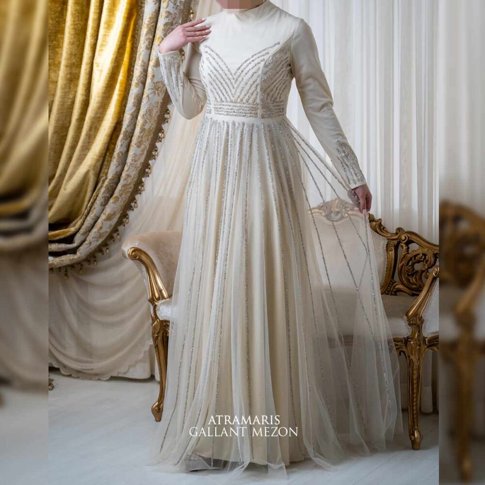 لباس مجلسی زنانه پوشیده نباتی رنگ