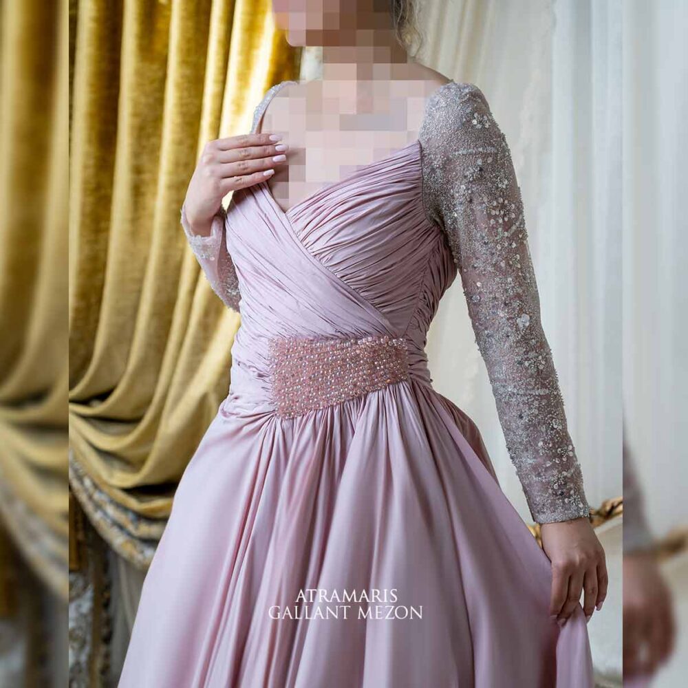 مدل یقه و آستین لباس مجلسی پوشیده