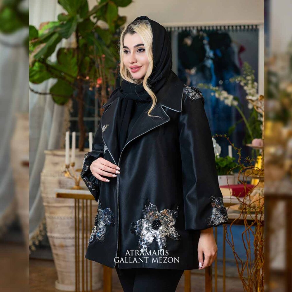 مانتو مجلسی ساتن مشکی