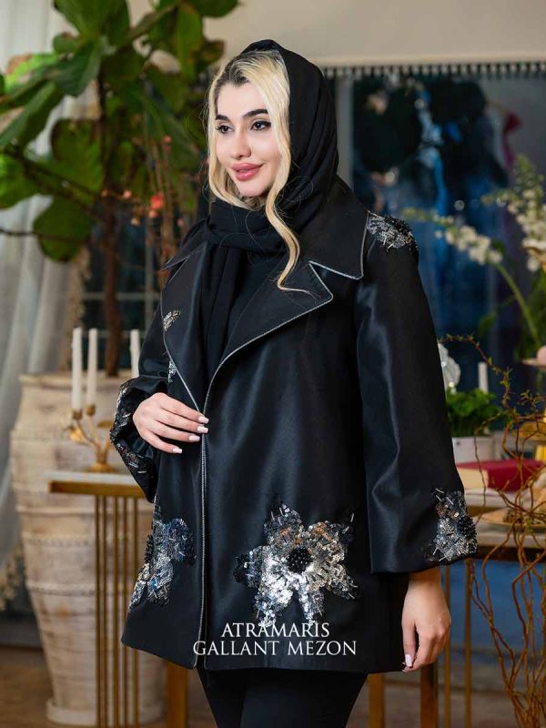 مانتو مجلسی ساتن مشکی