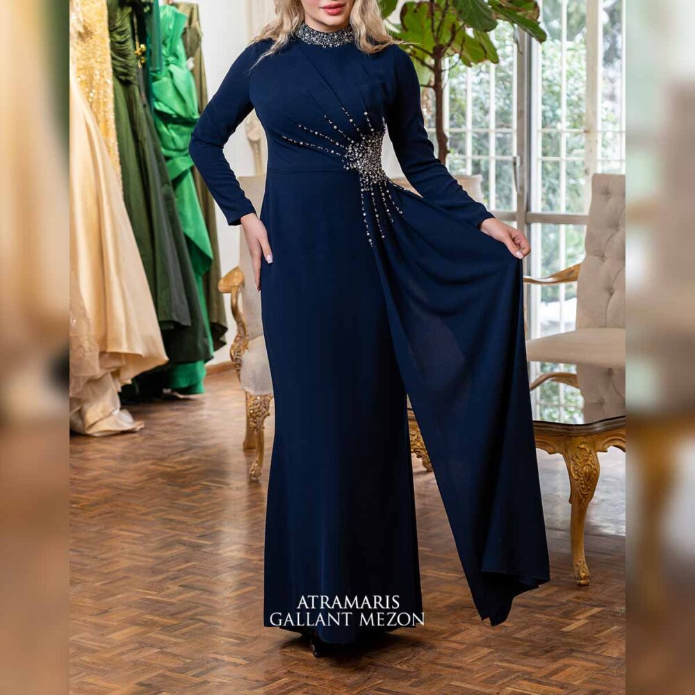 لباس مجلسی پوشیده بلند سرمه ای