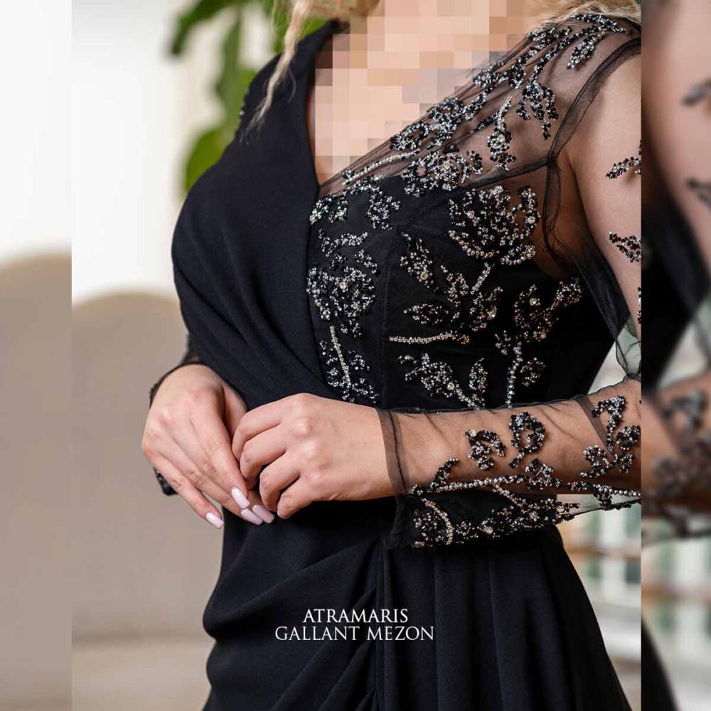 لباس مشکی بلند آستین توری - تصویر 3