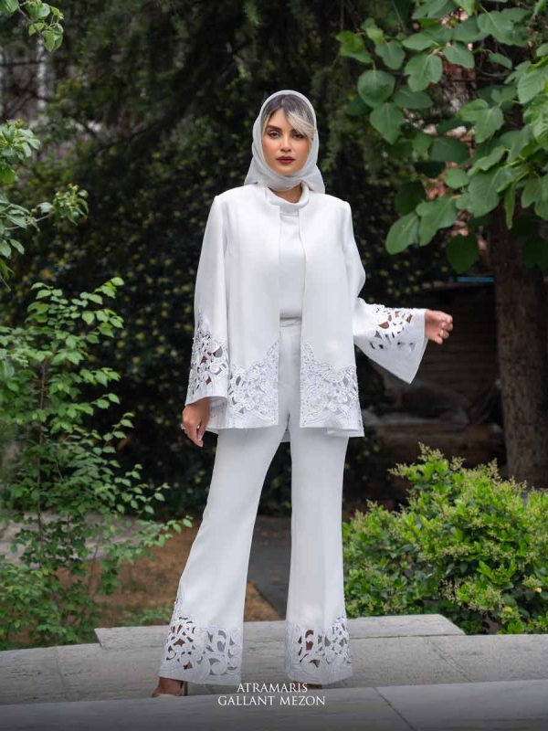 مانتو شلوار سفید مجلسی