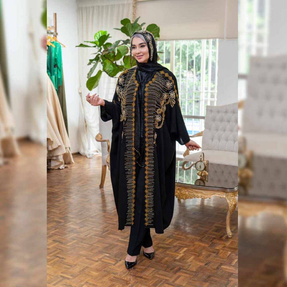 مانتو عبایی مشکی طلایی مزونی