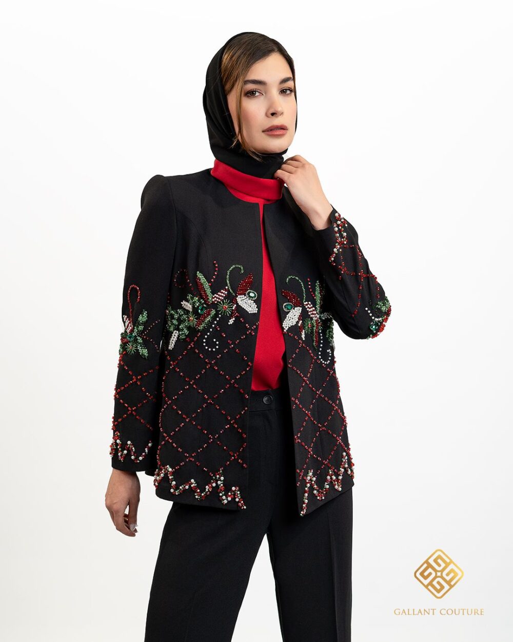 کت شلوار زنانه مشکی قرمز کریستال