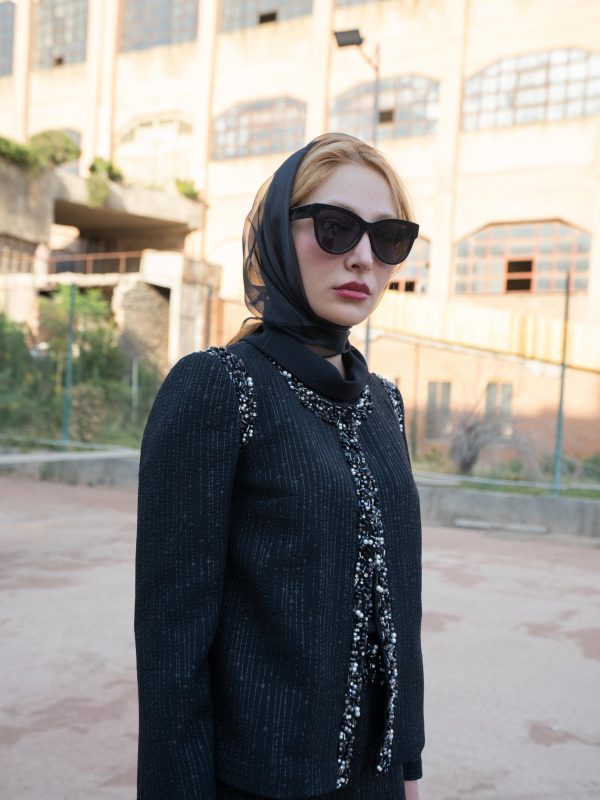 کت شلوار زنانه مشکی پولکدوزی