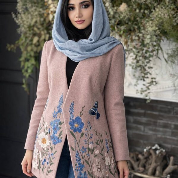 پالتو گلدوزی ابریشم صورتی