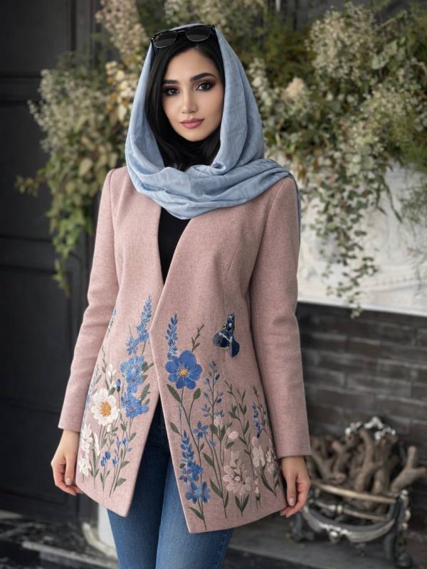 پالتو گلدوزی ابریشم صورتی