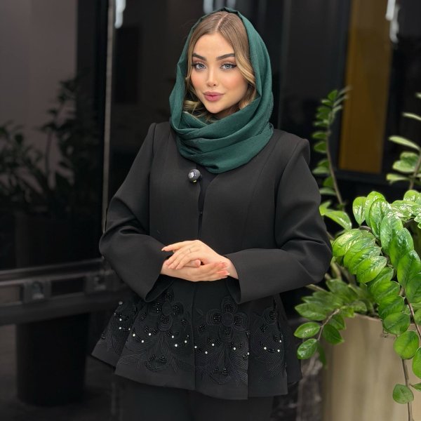 کت شلوار گلدوزی ابریشم مشکی