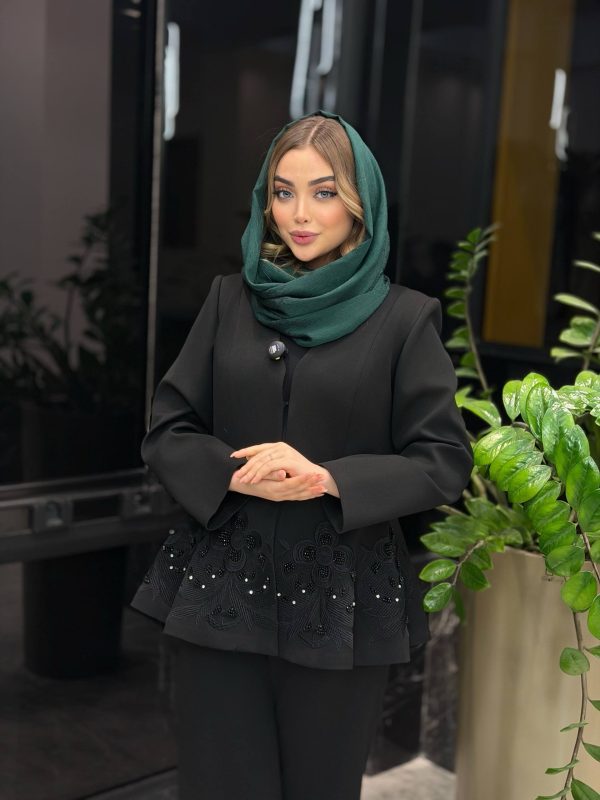 کت شلوار گلدوزی ابریشم مشکی