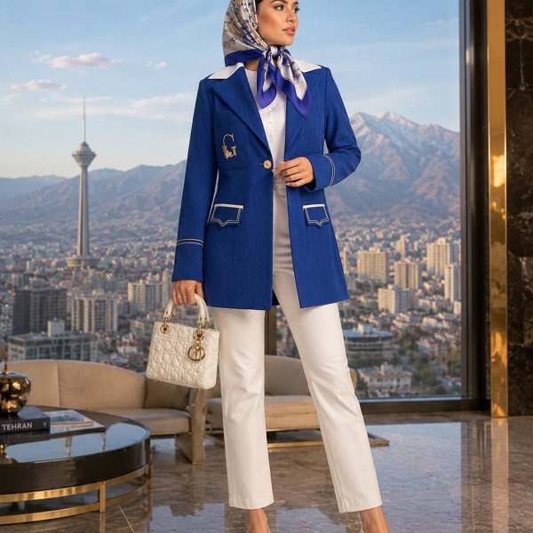 بلیزر آبی نفتی با شلوار سفید