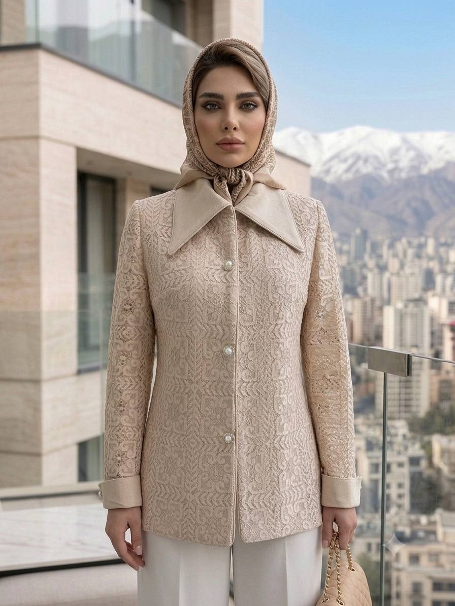 کاردیگان بافت بژ با شلوار سفید