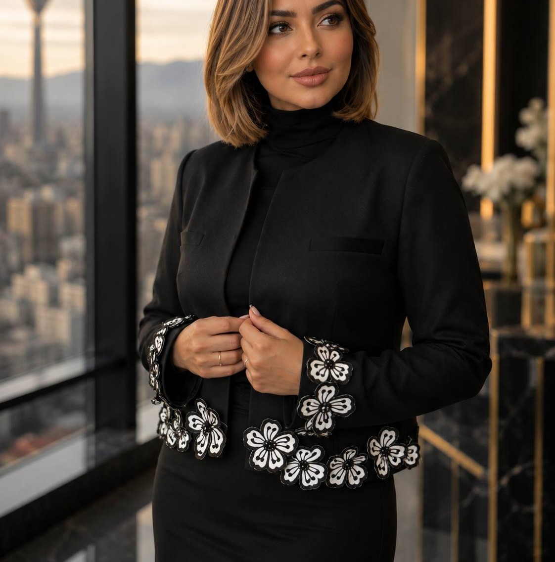 پیراهن مشکی گلدوزی گلدار زنانه تصویر 2