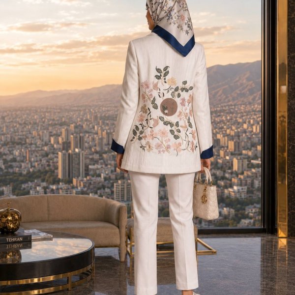 کت سفید گلدوزی شده با شلوار