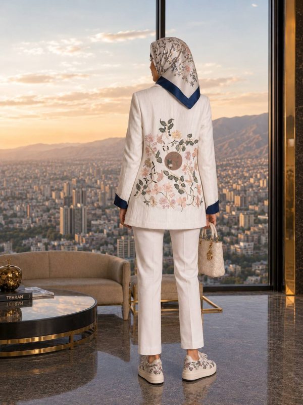 کت سفید گلدوزی شده با شلوار