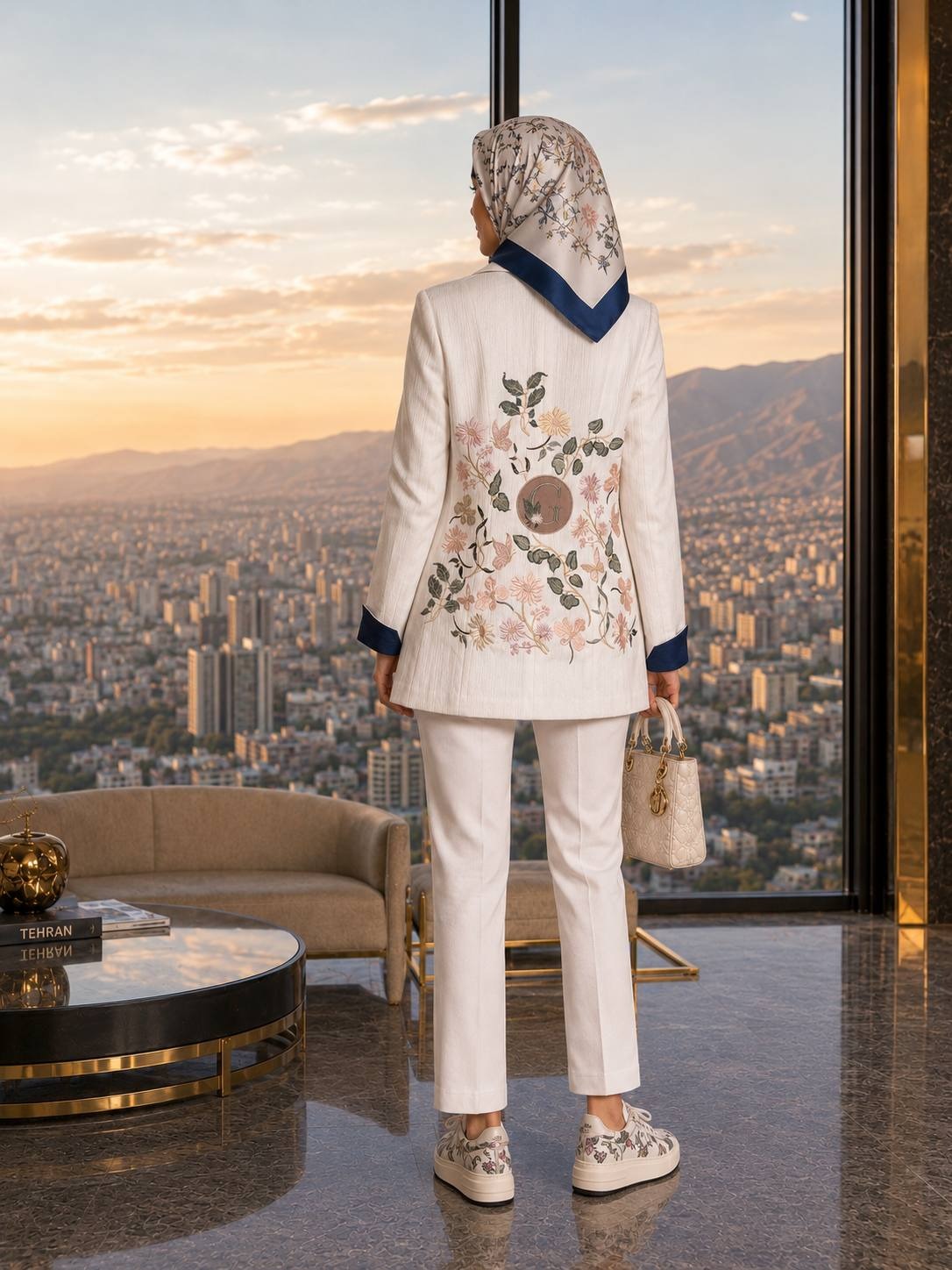 کت سفید گلدوزی شده با شلوار